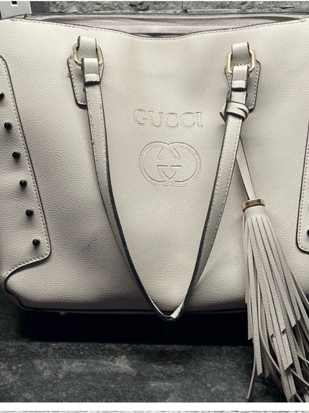 Gucci Cream Leather Tote with Tassel
